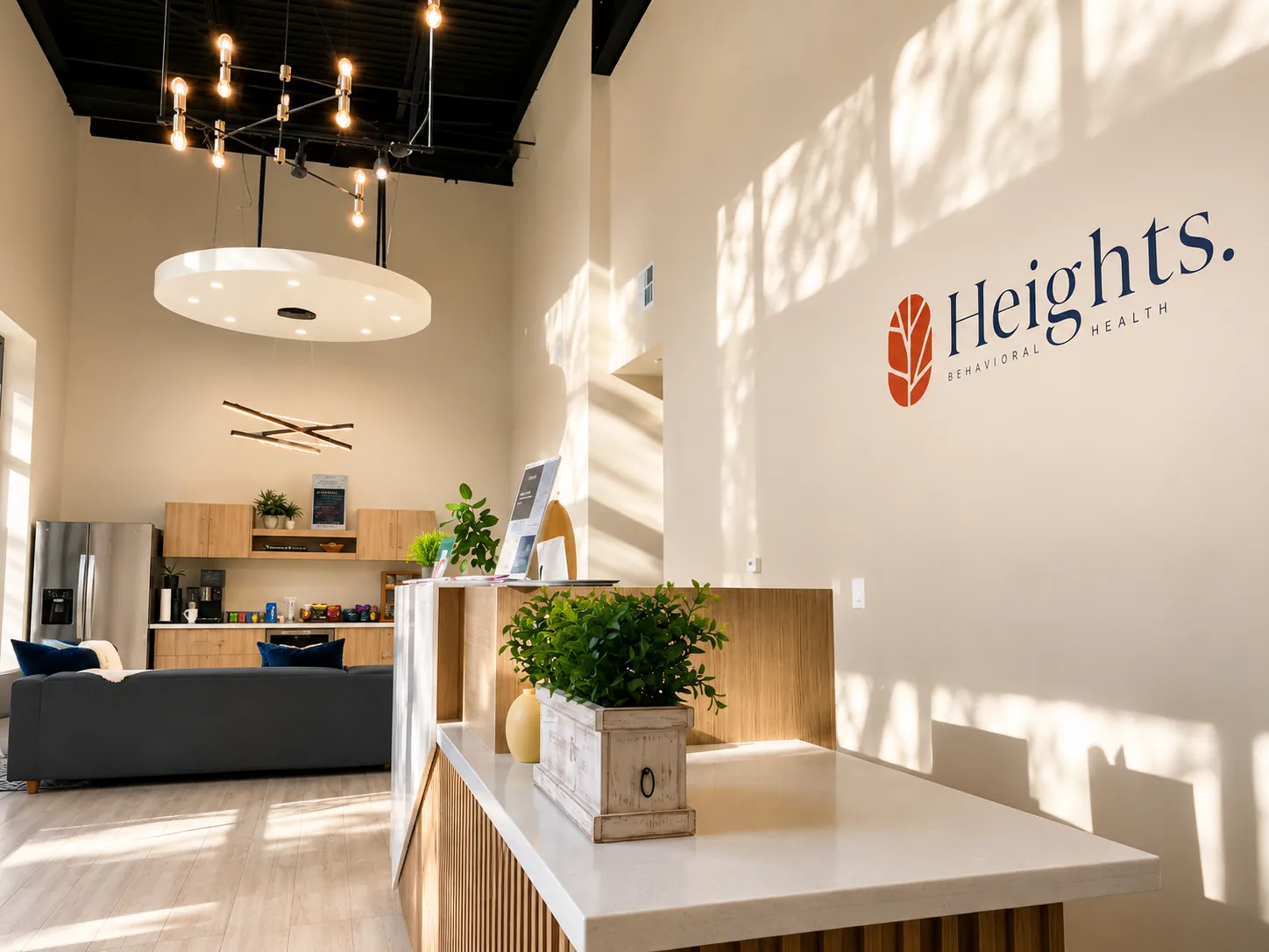 Reception lobby at Heights Behavioral Health, a private-pay outpatient addiction and mental health treatment center in Houston Heights